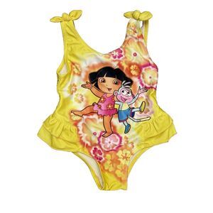 Y2K Nickelodeon Dora the Explorer Boots One Piece Swimsuit Yellow 2009 Size 12M